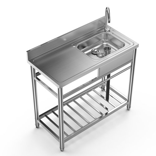 Domccy® Free Standing Commercial Restaurant Kitchen Sink with Sturdy Stainless Steel Stand